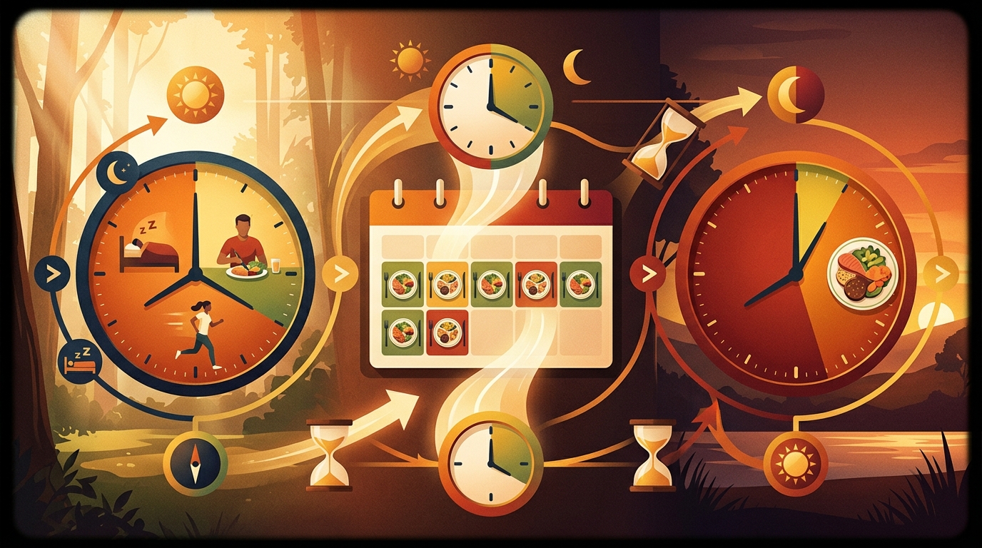 A comprehensive vector style infographic showing different intermittent fasting methods like 16:8, 5:2, and OMAD, with colorful clock icons, clear timelines, and light-filled natural background
