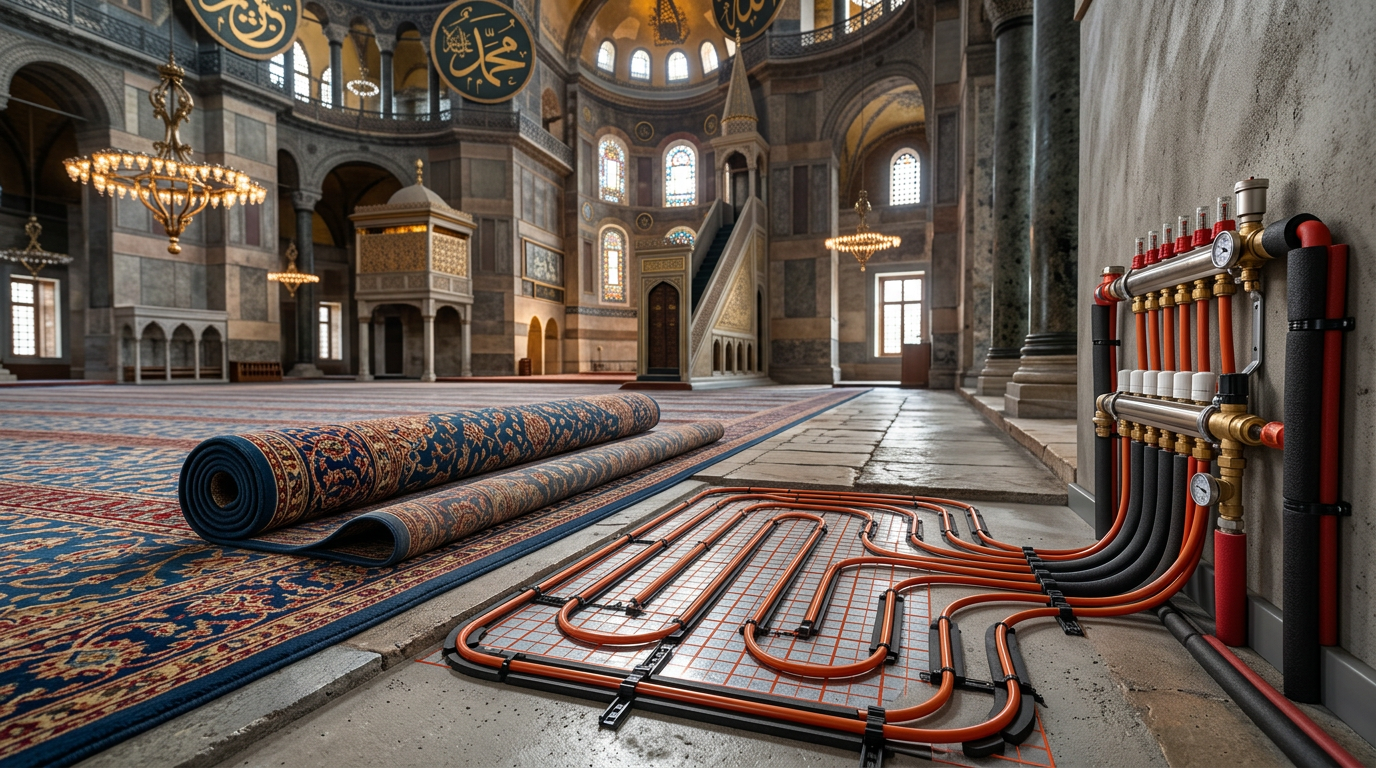 cami yerden ısıtma ve modern ısınma sistemleri