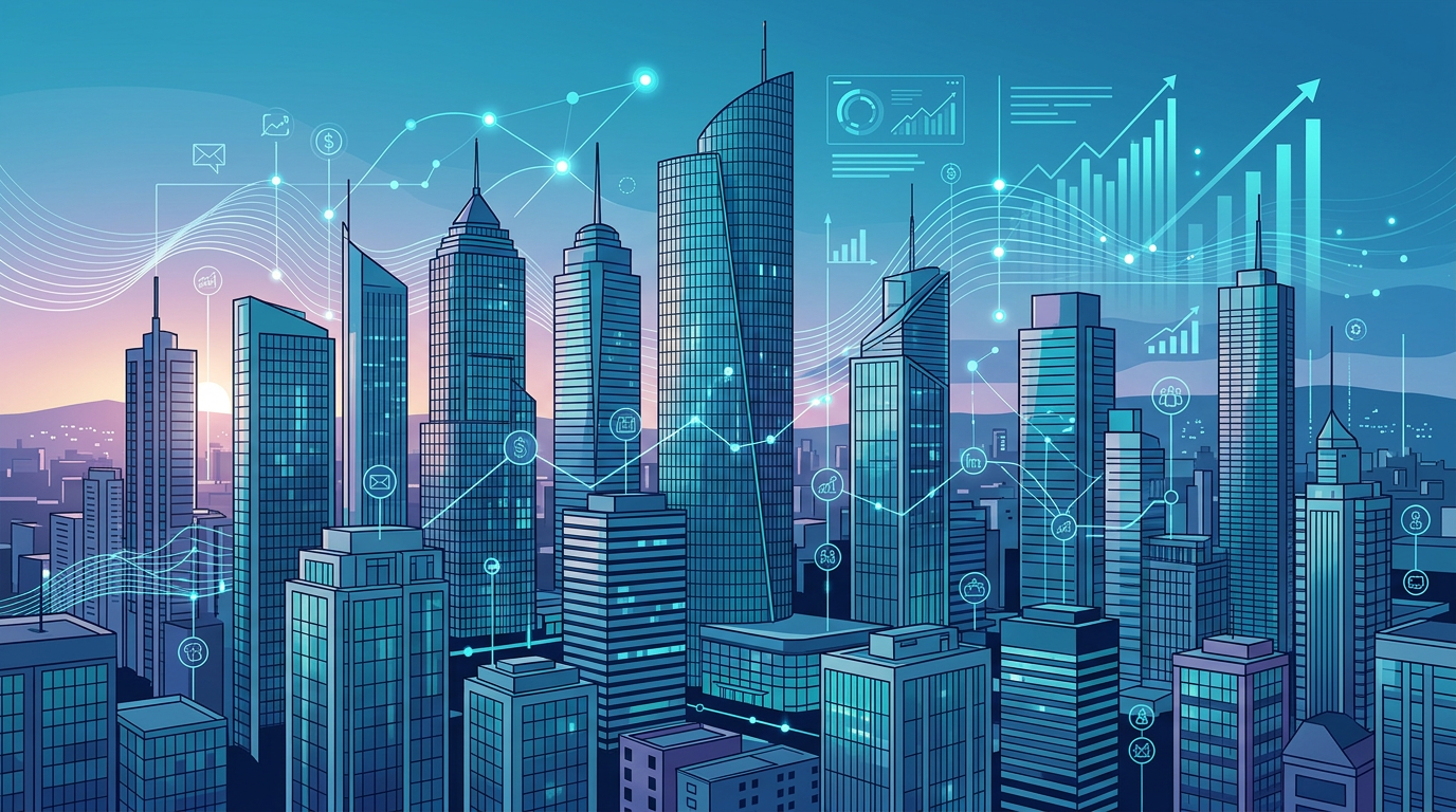 A sleek, ultra-modern panoramic view of Istanbul's Levent business district skyline with a focus on high-rise glass buildings at sunset, symbolizing professional growth and prestige.